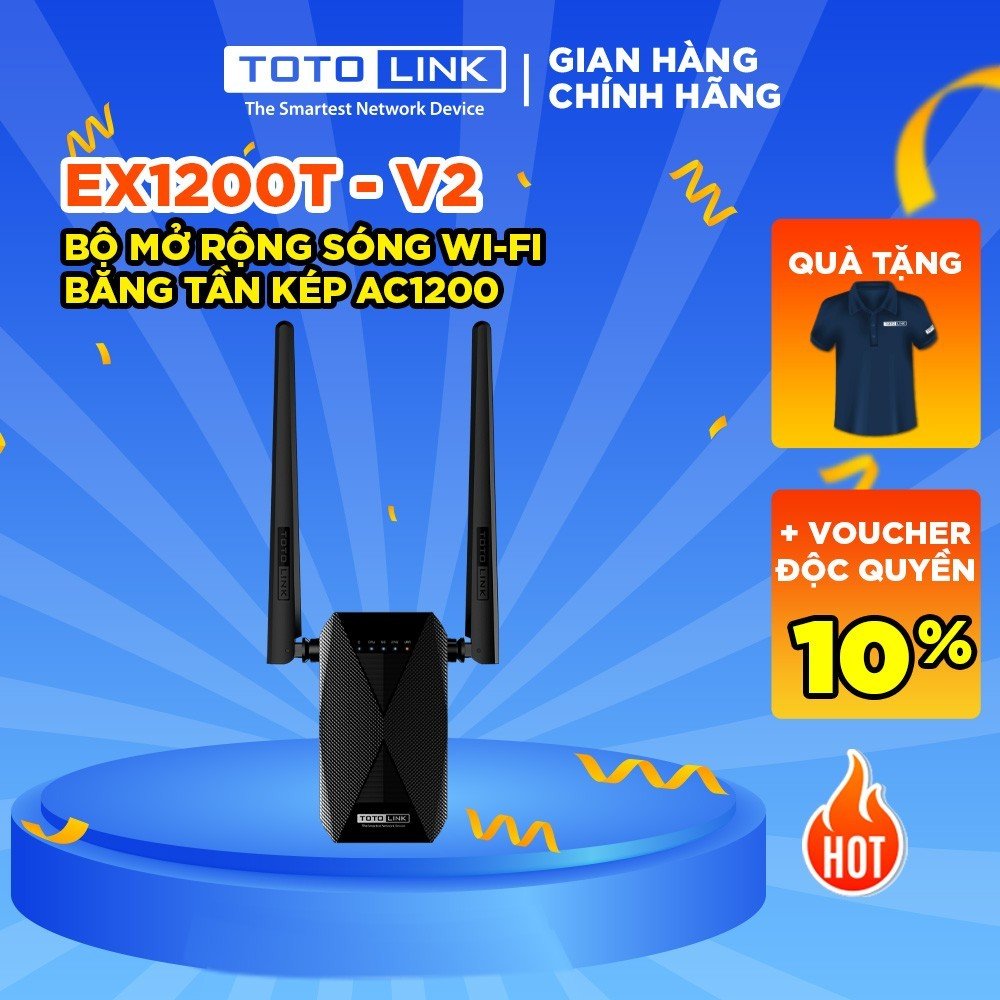 TOTOLINK EX1200T_V2 - Thiết Bị Mở Rộng Sóng Wi-Fi Băng Tần Kép AC1200 - Hàng Chính Hãng