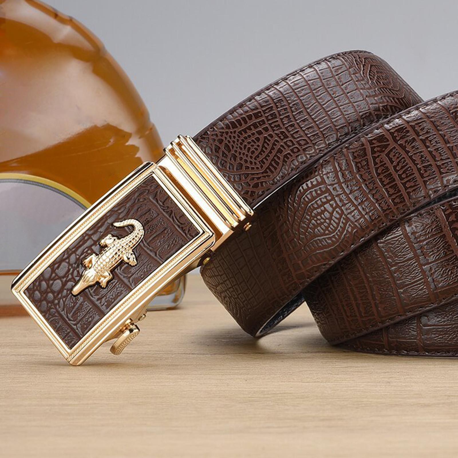Men Belt Slide Ratchet Belt Adjustable Fashion Decorative PU Leather 120cm Casual Belt Work Belt for, Shirt, Pants, Wedding, Party