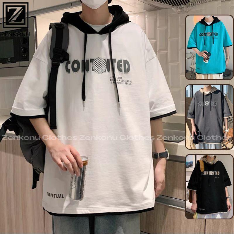 Áo Hoodie Ngắn Tay Nam In Chữ Basic Dáng Rộng Phong Cách Hàn Quốc Thời Trang Zenkonu TOP NAM 258V2