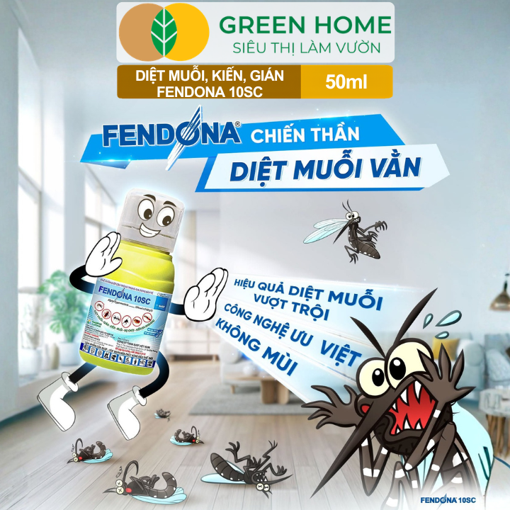 Thuốc Diệt Muỗi GreenHome, Fendona 10SC, Chai 50ml, Hiệu Quả, Không Mùi, Trừ Ruồi, Muỗi, Kiến, Gián