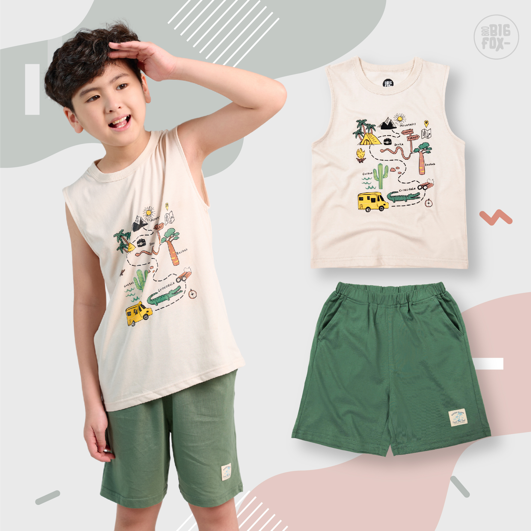 [TỪ 3-11 TUỔI (BF)] Bộ Ba Lỗ Bé Trai Bigfox, Bộ Cộc Tay Trẻ Em Mùa Hè Chất Cotton Mát In Hình Bản Đồ