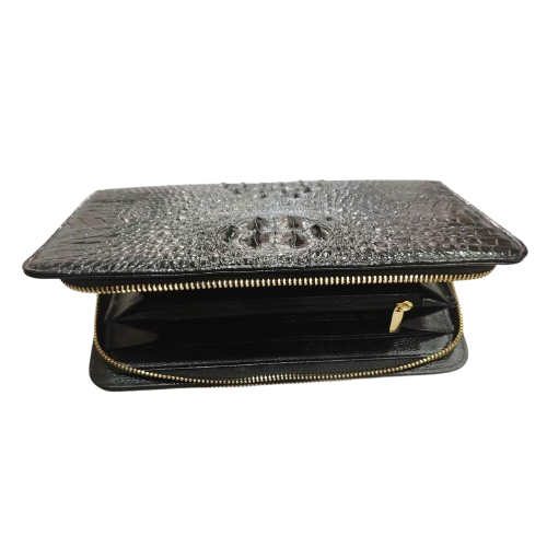 Ví cầm tay Huy Hoàng da cá sấu 1 khóa màu đen HT3226