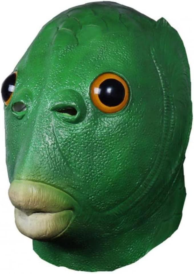 Mặt nạ đầu cá màu xanh lá cây Mặt nạ cao su động vật Halloween Mũ đội đầu