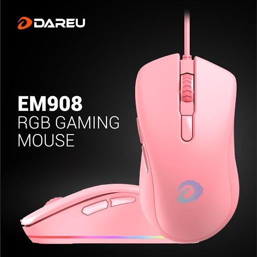 Chuột Gaming màu HỒNG- DAREU EM908 LED RGB - BRAVO sensor - Hàng chính hãng