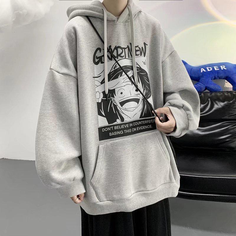 Áo Sweater Nam Nu Cổ Tròn Form Rộng, Áo sweater nỉ unisex Áo len có mũ trùm đầu in hình người đàn ông Nhật Bản