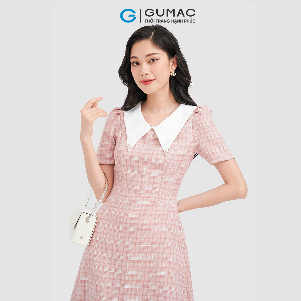 Đầm dáng A GUMAC DC09040 caro đính nút