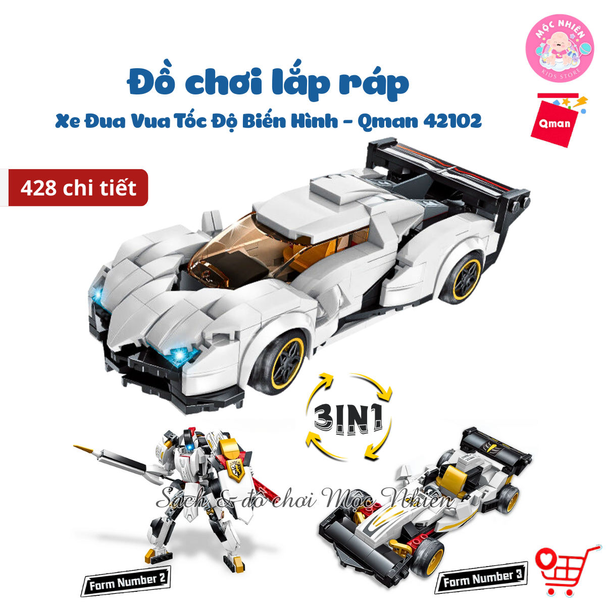 Đồ Chơi Xếp Hình, Lắp Ráp Qman 42102 - Xe Đua Vua Tốc Độ Biến Hình (428 chi tiết)