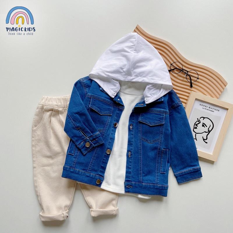 Áo khoác có mũ chất jeans bò mềm cho bé trai Magickids Áo khoác mùa đông trẻ em giữ ấm AO21016