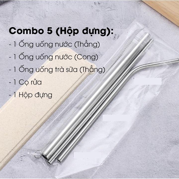 Bộ Ống Hút Inox 304 Thép Không Gỉ - 5 Món Thân Thiện Với Môi Trường