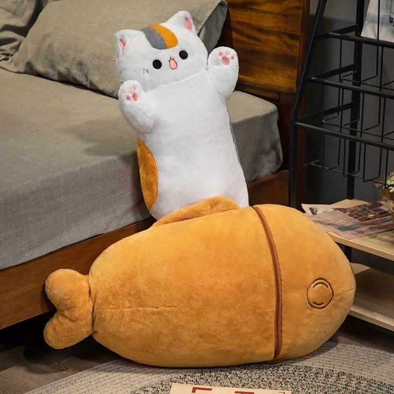 Thú nhồi bông mèo cá nướng, thỏ cà rốt đáng yêu - Size 60cm - Quà tặng gấu bông chó trong khúc xương êm mịn