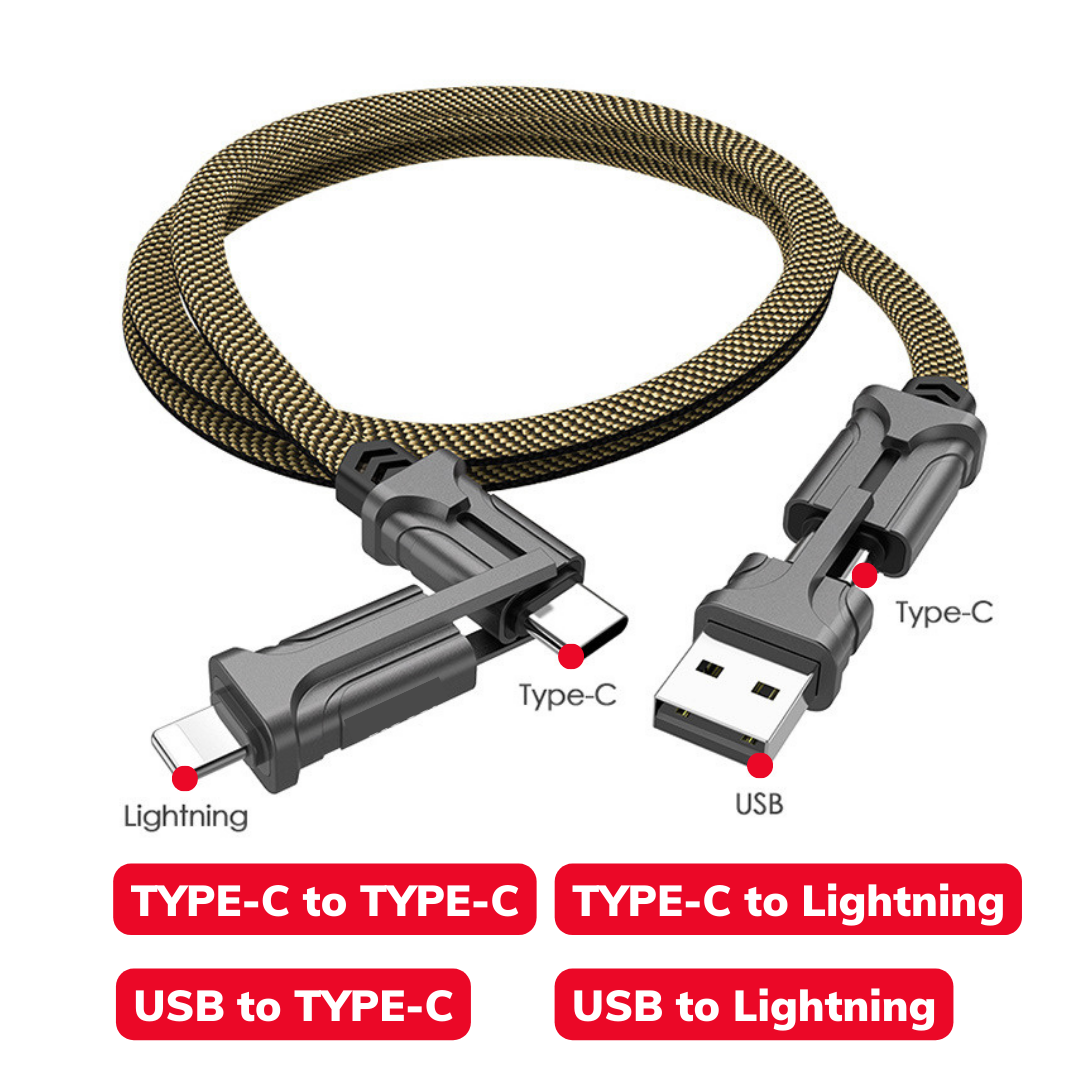 Dây Sạc Nhanh 4 Trong 1 TYPE-C & USB hỗ trợ sạc laptop, 1pad, 1phone - Cáp sạc nhanh 3 đầu dài 1.2m