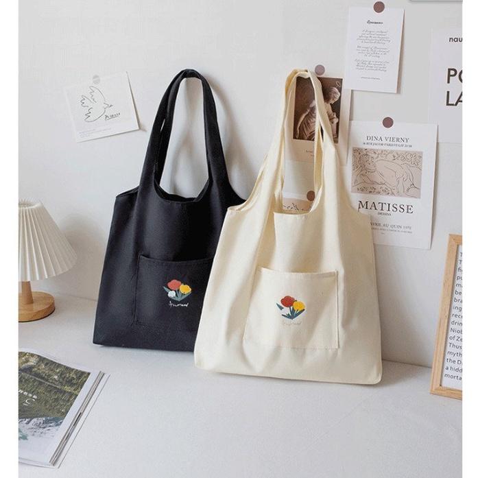 Túi tote vải canvas nữ đựng vừa laptop cỡ lớn đeo vai phong cách Nhật Bản