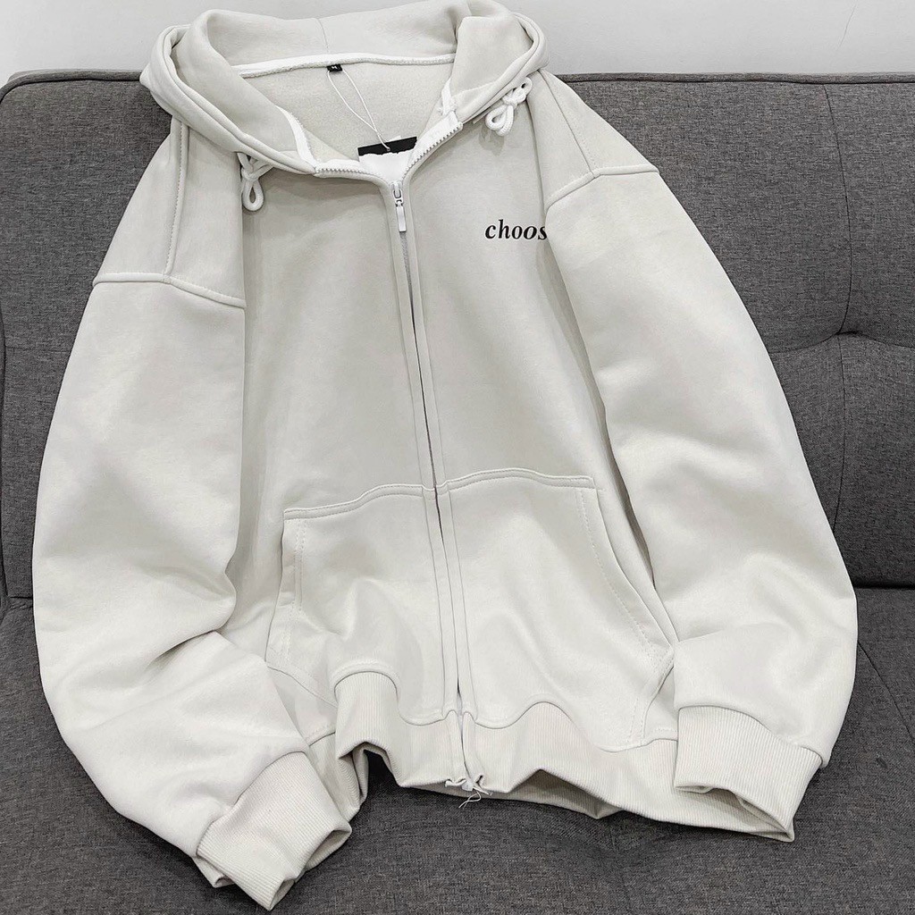 Áo Khoác Hoodie Zip Nỉ Bông CHOOSE Unisex Nam Nữ (Ảnh Thật/ Có Sẵn ), áo khoác CHOOSE ( ảnh thật 100%), Áo khoác Hoodie zip CHOOSE xám ảnh thật 100