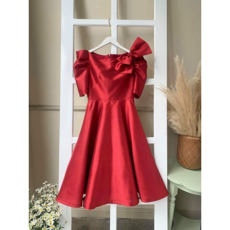 Đầm váy nữ xòe tay bồng phối nơ vai TKN