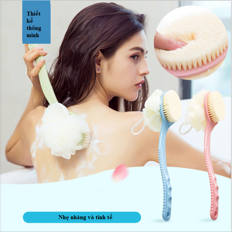 Dụng cụ tắm đa năng bàn chải kỳ lưng và bông tắm tạo bọt KR100 - Tặng thanh lăn Massage 3D lưng cằm vai cổ sau khi tắm
