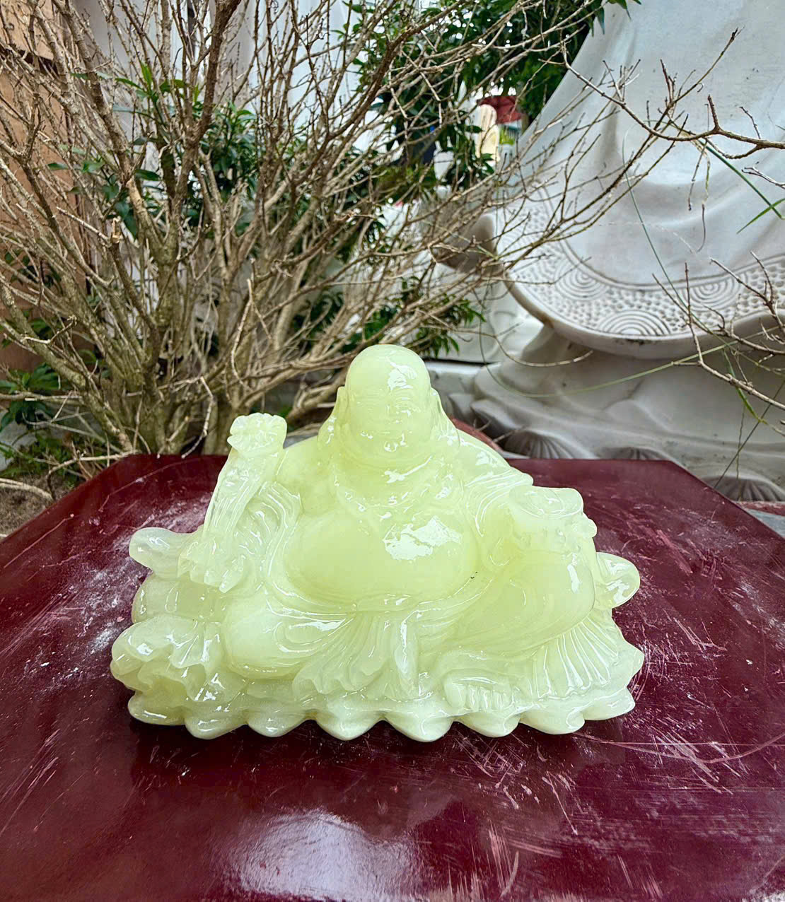 Tượng phật Di Lặc ngồi đá ngọc onyx trang trí phòng khách, bàn làm việc - Dài 15 cm