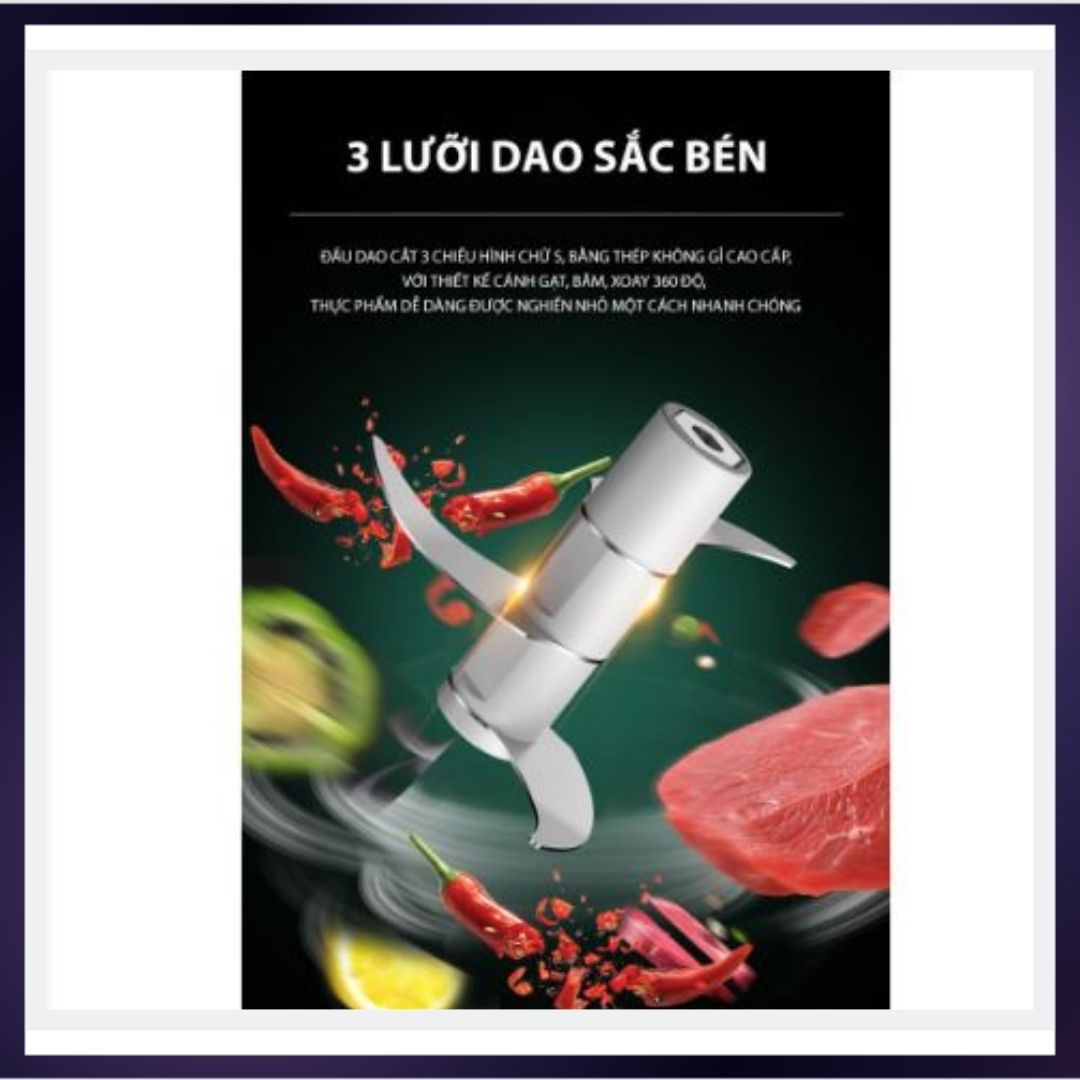 Máy xay hành tỏi ớt gia vị 3 lưỡi dao đa năng mini cầm tay mẫu mới có sạc USB nhỏ gọn tiện lợi an toàn