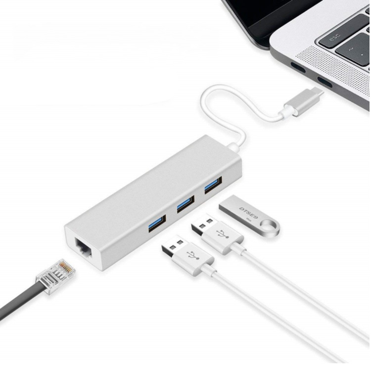 Hub Adapter chuyển đổi Type c sang 3 cổng USB 3.0 và cổng LAN RJ45 vỏ nhôm