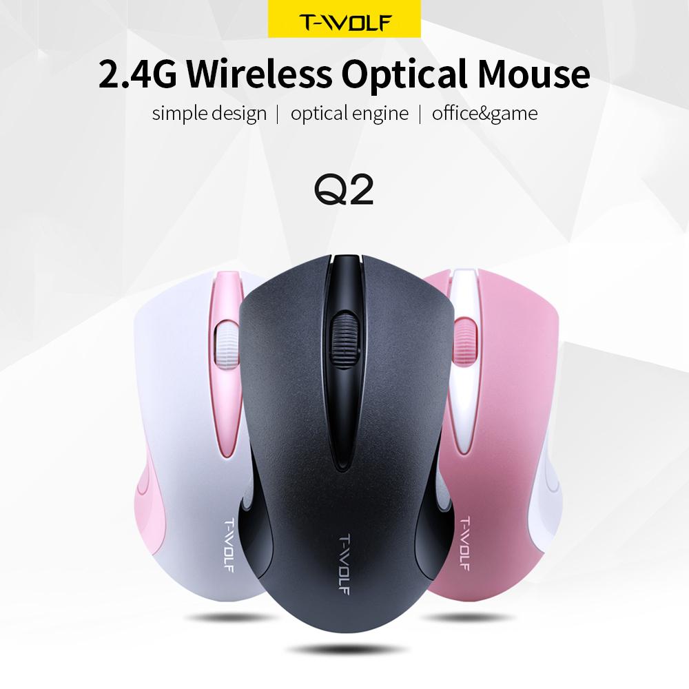 T-WOLF Q2 2.4G Wireless Optical Office Mouse 3 Button 1200 DPI Ergonomic Gaming Mouse for PC/Laptop White