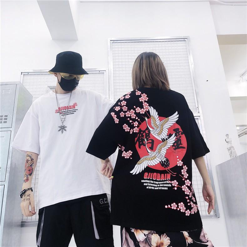 Áo thun in hình Chim Hạc hoa đào cổ trang style Unisex