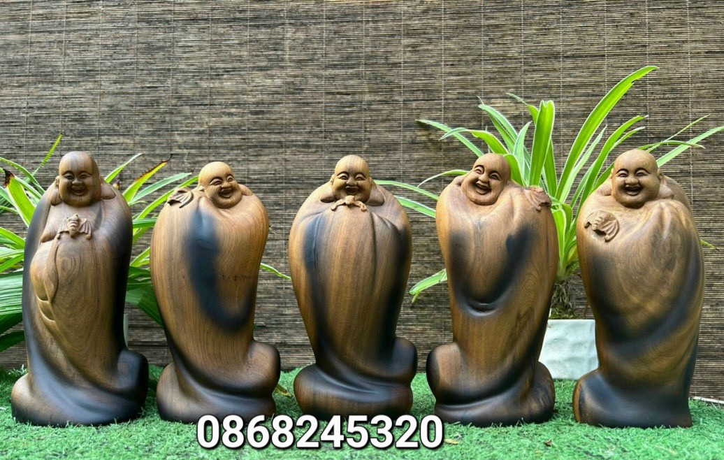 Bộ tượng phật ngũ phúc bằng gỗ bách xanh thơm nức kt cao 20×10×6cm 