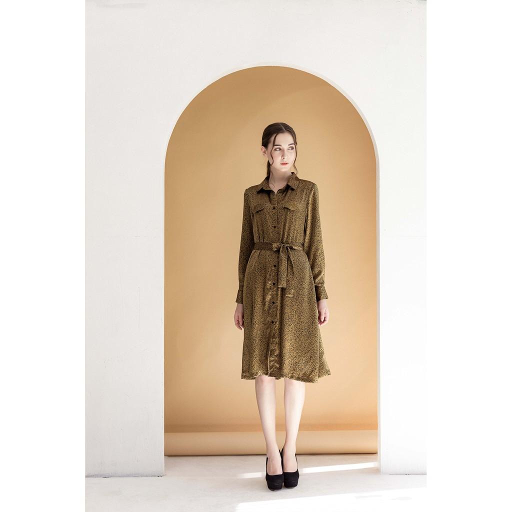 Đầm nữ midi suông Callia cổ sơ mi tay dài Julea