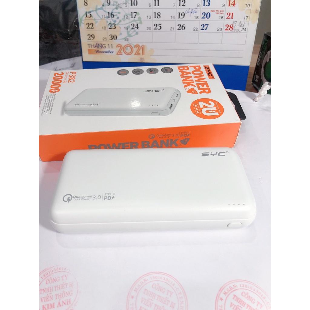 Sạc Dự Phòng SYC P382 dung lượng 20000 mAh (PD 18W, QC3.0) Sạc Nhanh 2 Chiều Type C, Hàng chính hãng