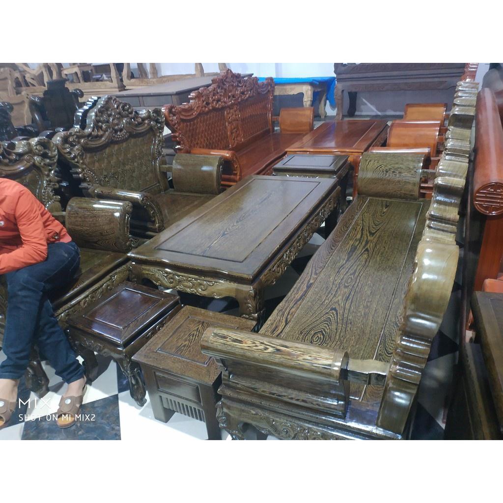 Bộ bàn ghế giả cổ hoàng gia gỗ mun đuôi công