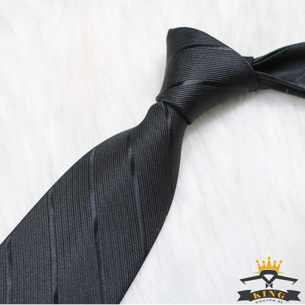 Cà vạt nam đen KING caravat vải lụa silk mịn cao cấp cho công sở và chú rể C054