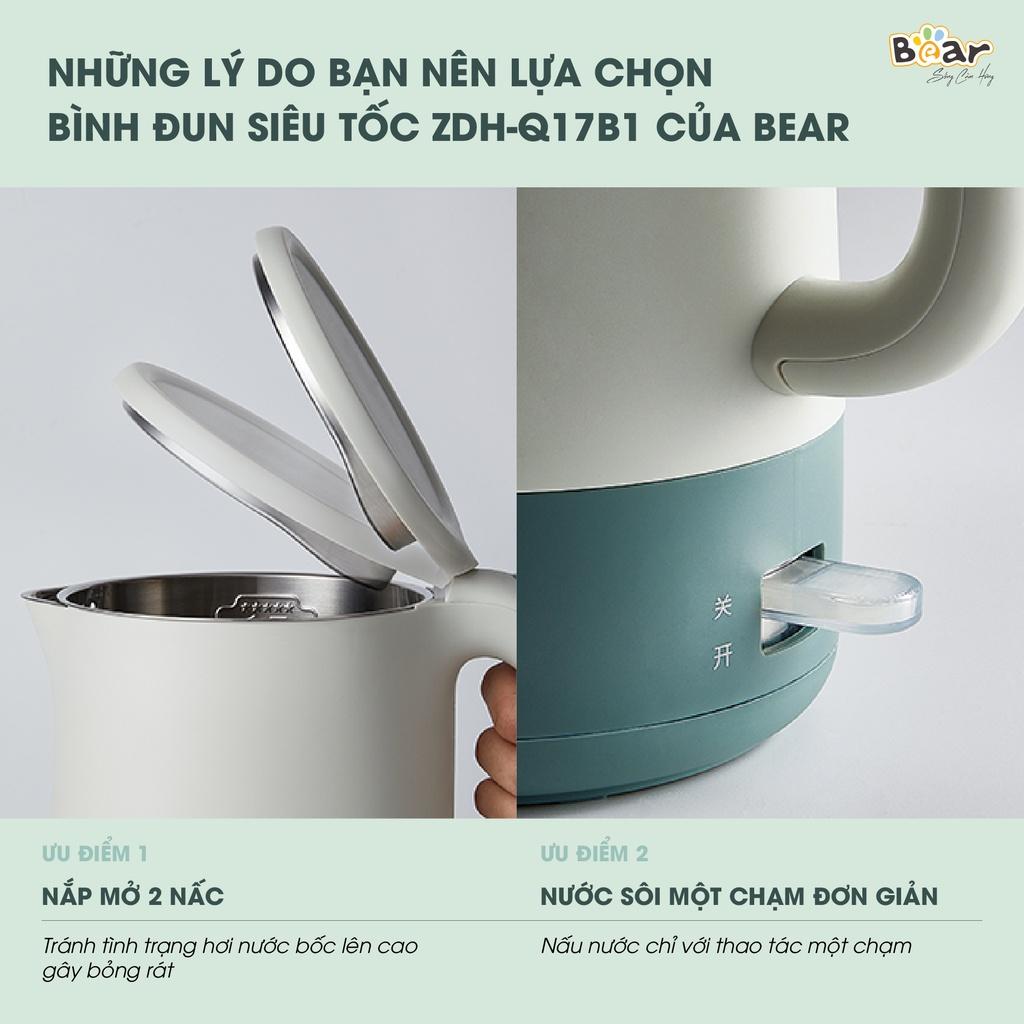 Ấm Siêu Tốc 1,7L Bear Công Suất Lớn, Bình Đun Nước Nóng Nhanh, Bền Bỉ ZDH-Q17B1 - Hàng Chính Hãng Bảo Hành 18 Tháng