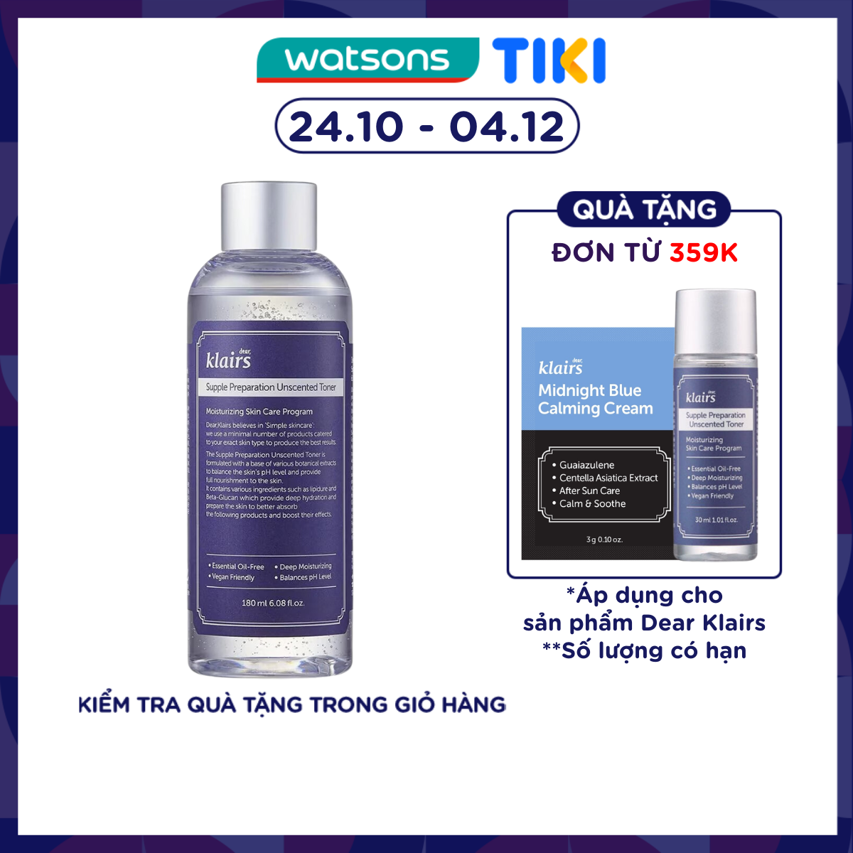 Nước Hoa Hồng Không Mùi Dear Klairs Dưỡng Ẩm Da Và Làm Mềm Da Supple Preparation Unscented 180ml