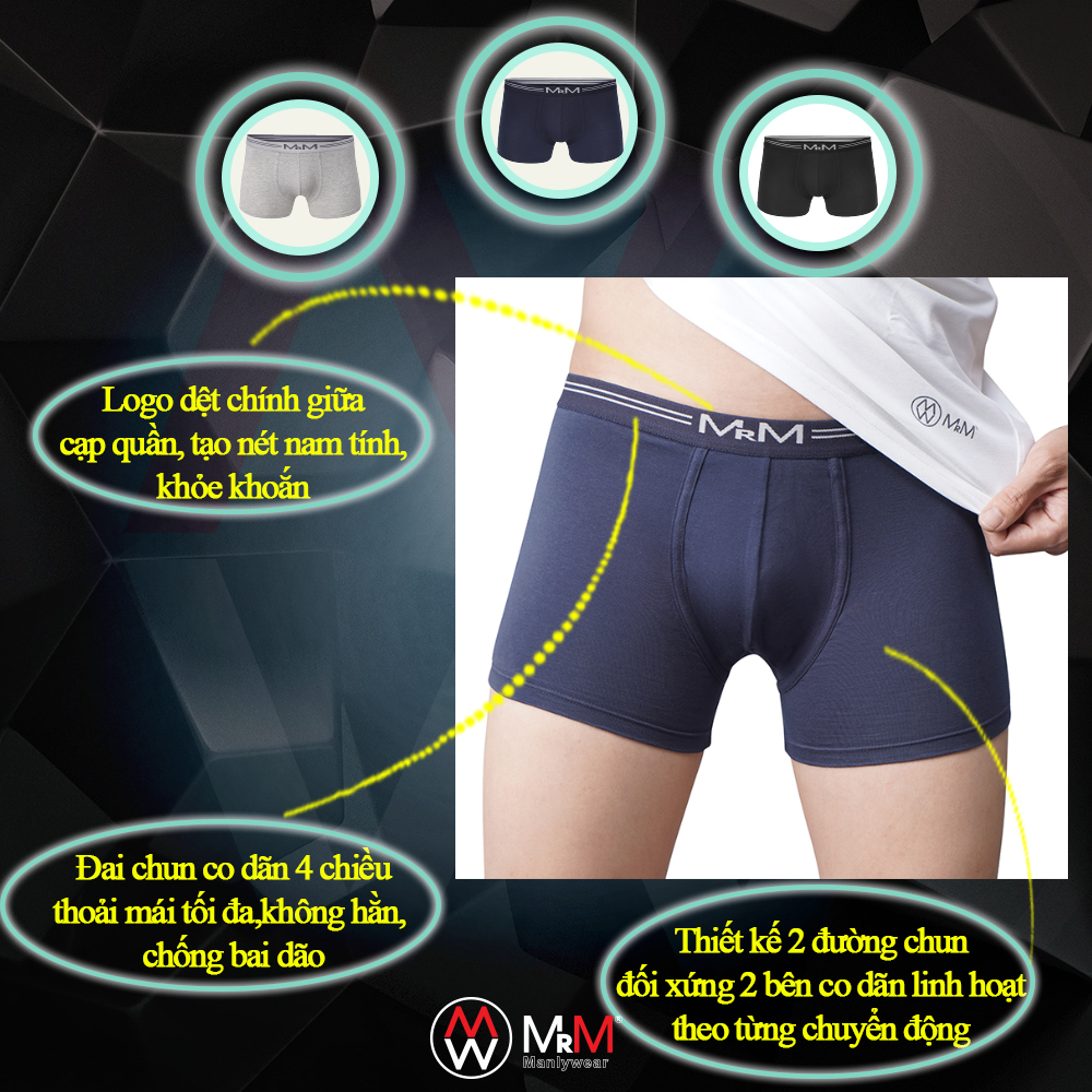 Combo 3 quần lót nam Boxer sợi Organic mềm mịn thoáng mát co giãn 4 chiều MRM Manlywear