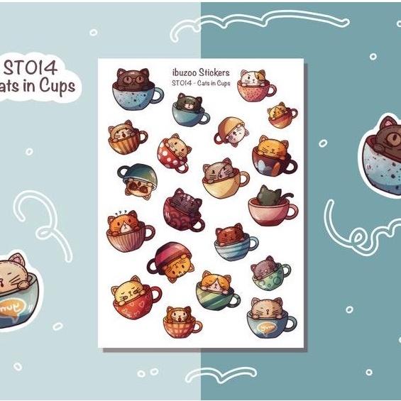 Sticker tự thiết kế - sticker sheet cats in caps - hình dán sổ, nhật kí bullet journal - unim043