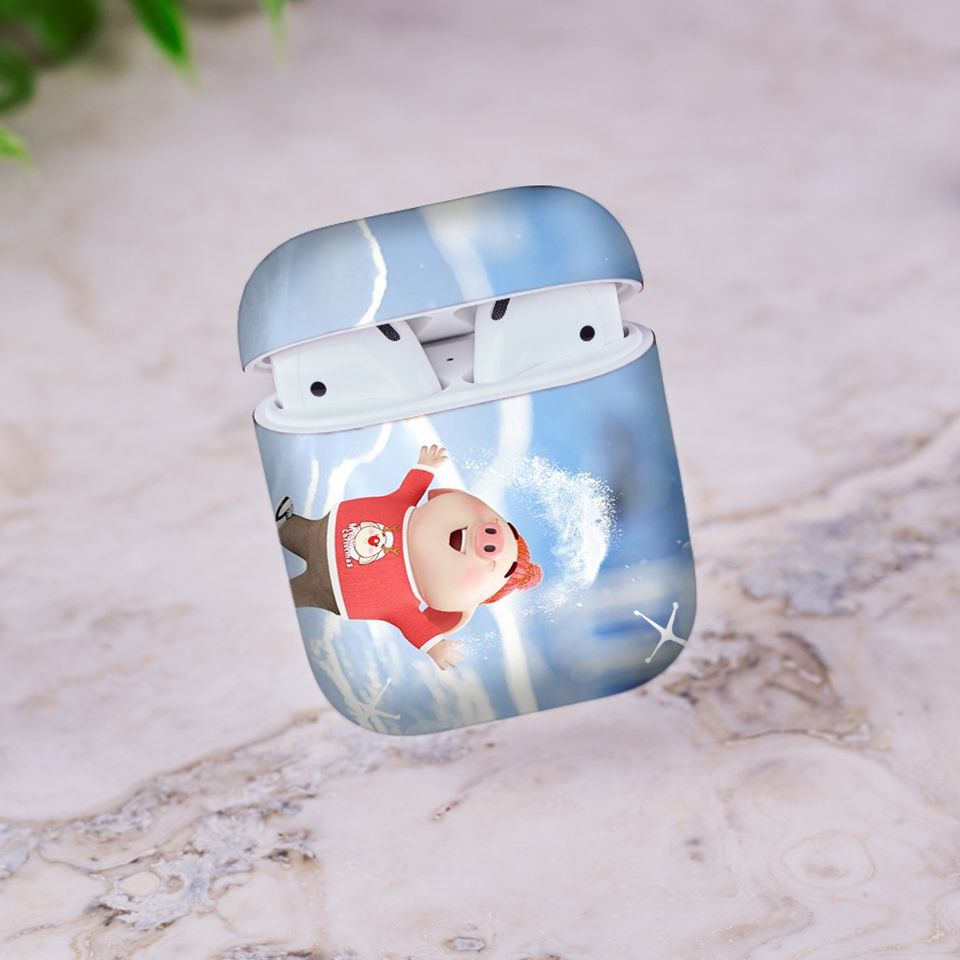 Miếng dán skin chống bẩn cho tai nghe AirPods in hình Heo con dễ thương - HEO2k19 - 017 (bản không dây 1 và 2)