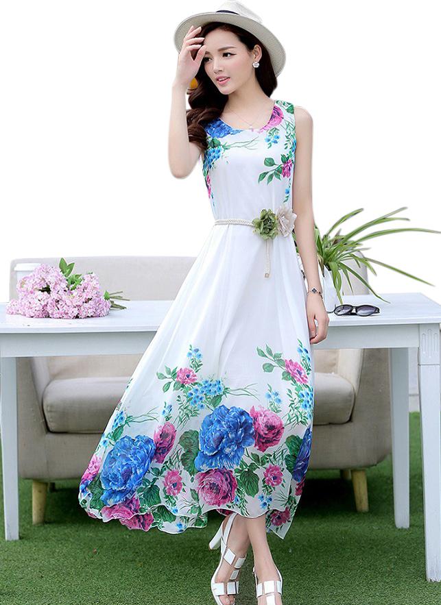 Đầm Maxi Hoa Hải Đường (Freesize)