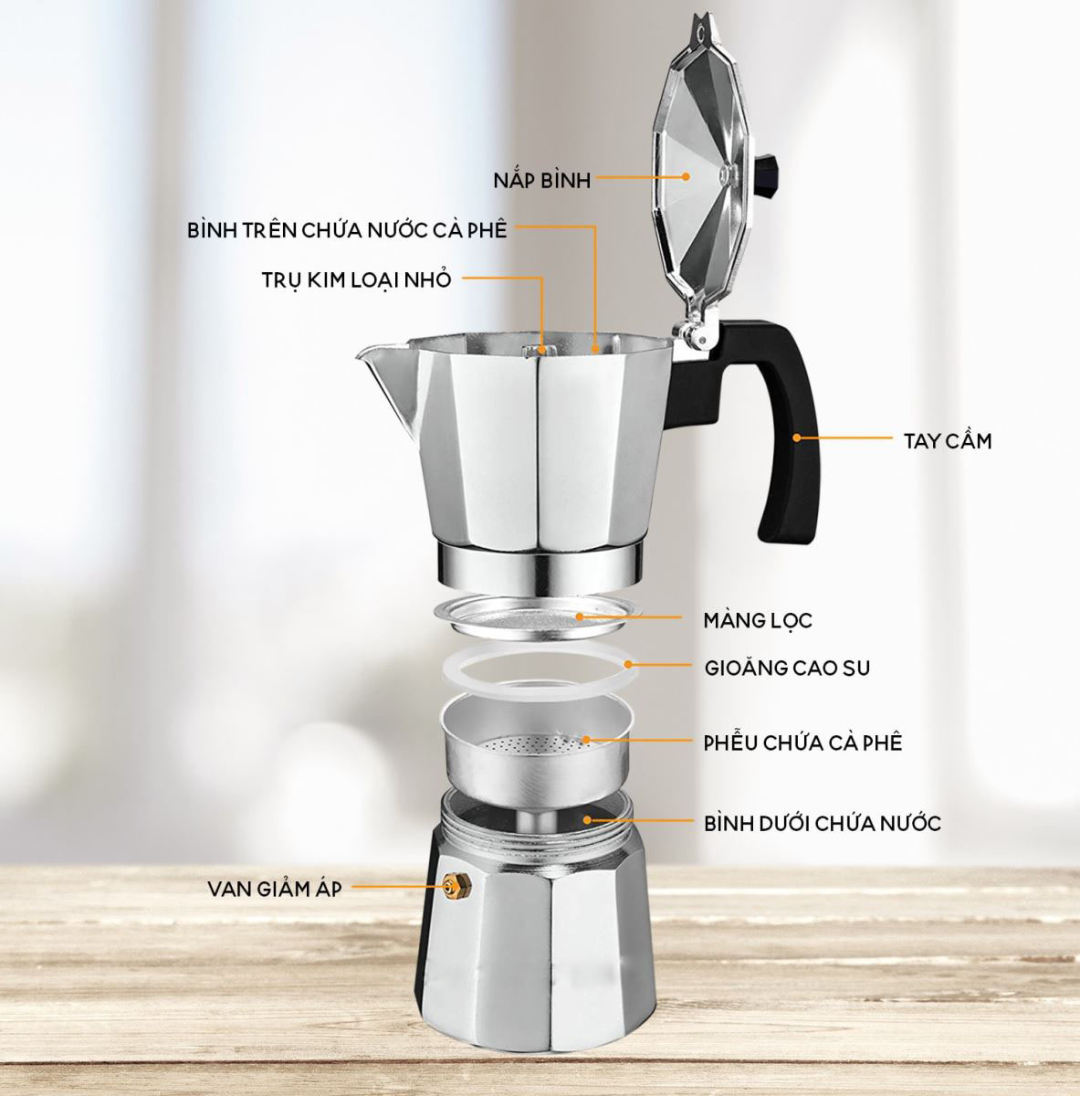 Ấm Pha Cafe Chuyên Nghiệp Moka 300Ml Hợp Kim Nhôm Giữ Nhiệt Tốt Kiểu Ý