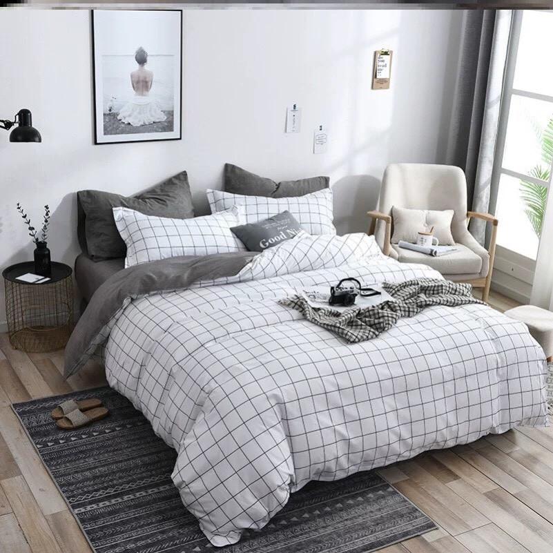 Bộ chăn ga gối Cotton Poly kẻ trắng M2T Bedding - mẫu mới phong cách Hàn Quốc