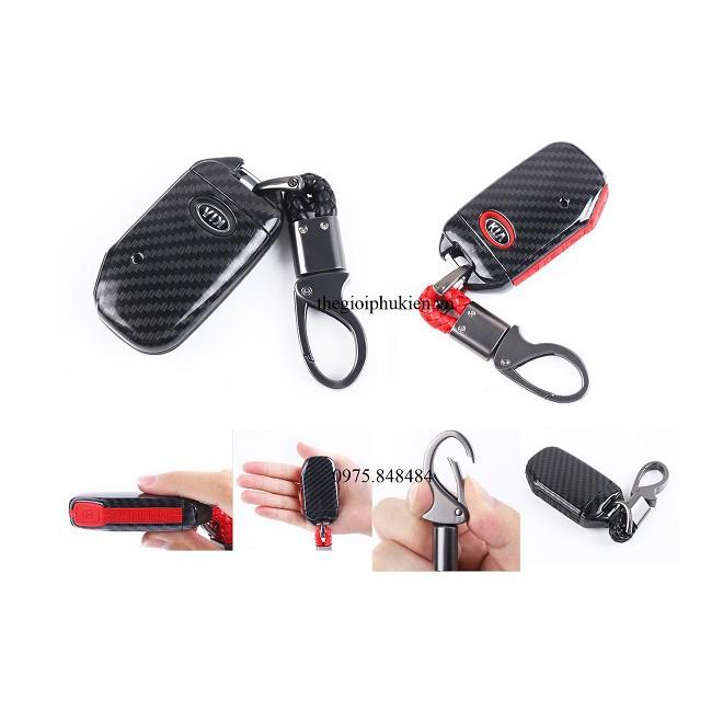 Ốp chìa khóa carbon bọc, bảo vệ chìa khóa xe Kia Cerato 2019 kèm móc đeo INOX