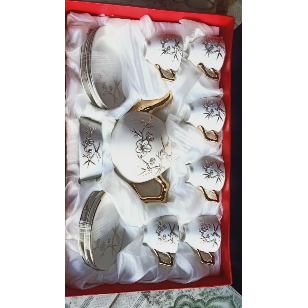 Xả Kho bộ ấm chén sứ họa tiết nổi hàn quốc 14 chi tiết