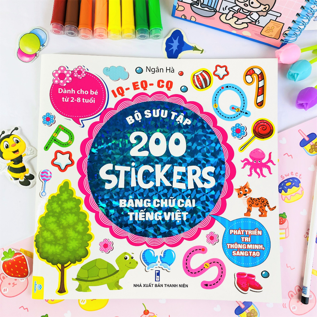 Sách - Combo 4 cuốn Bộ sưu tập 200 stickers IQ-EQ-CQ cho bé từ 2 - 8 tuổi - ndbooks