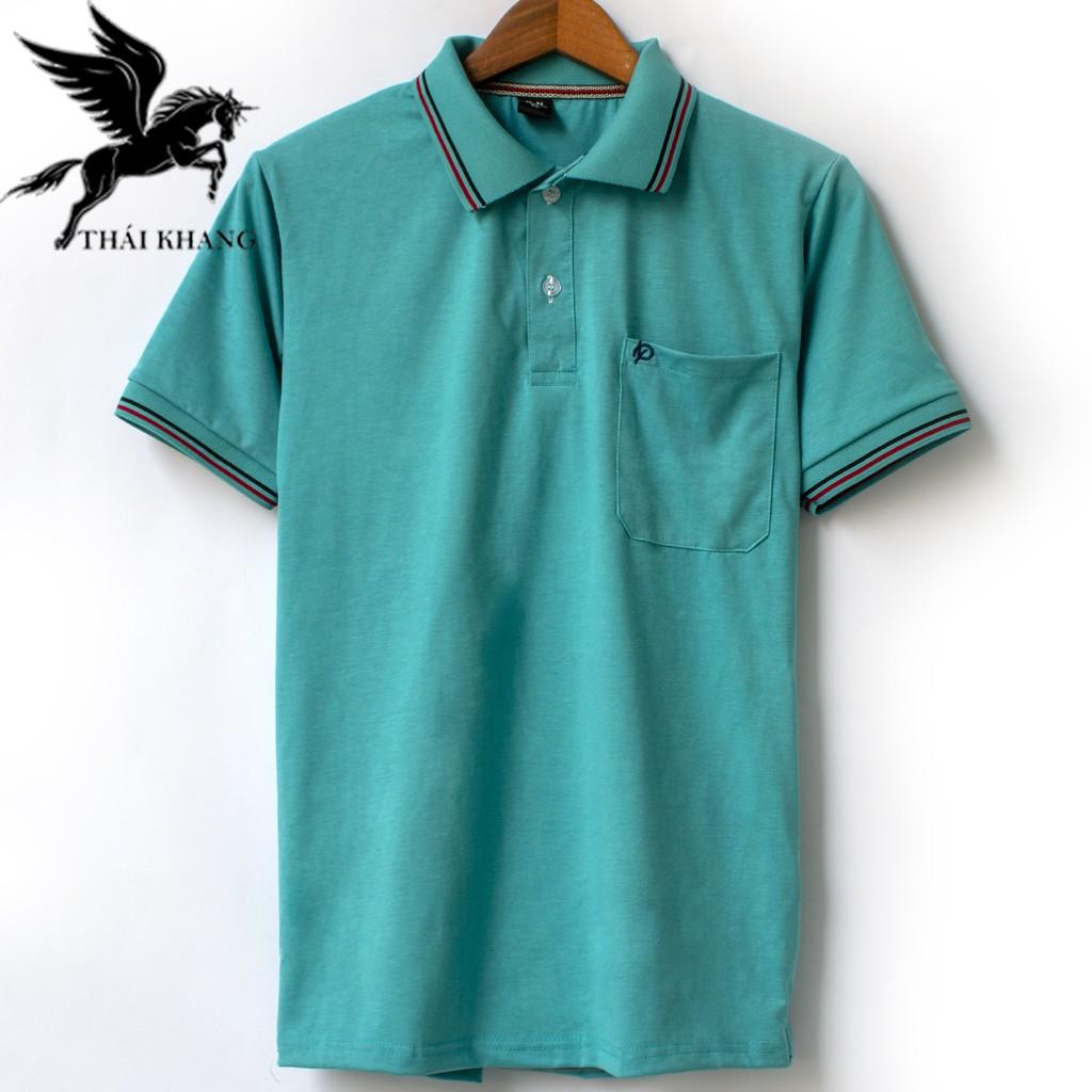 Áo thun polo nam ngắn tay có cổ có túi trung niên coton cao cấp vải cotton Thái Khang