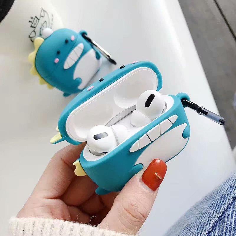 Airpods Pro case - Ốp bảo vệ dành cho Airpods Pro Hình Khủng Long Xanh 12595_ Tặng Kèm Móc Khóa Dây Da