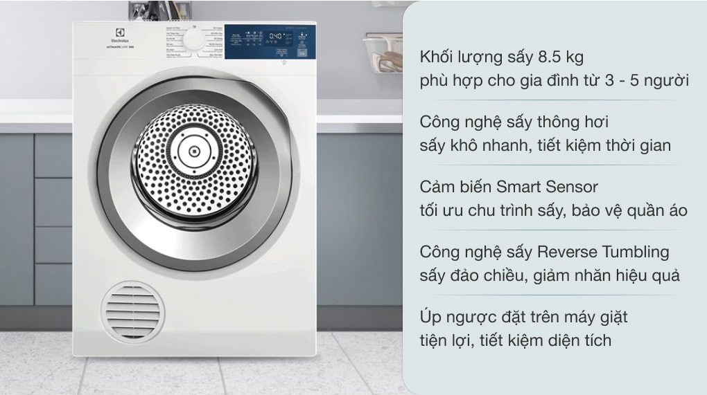 Hình ảnh Máy sấy thông hơi Electrolux 8.5 kg EDV854J3WB-Hàng Chính Hãng 