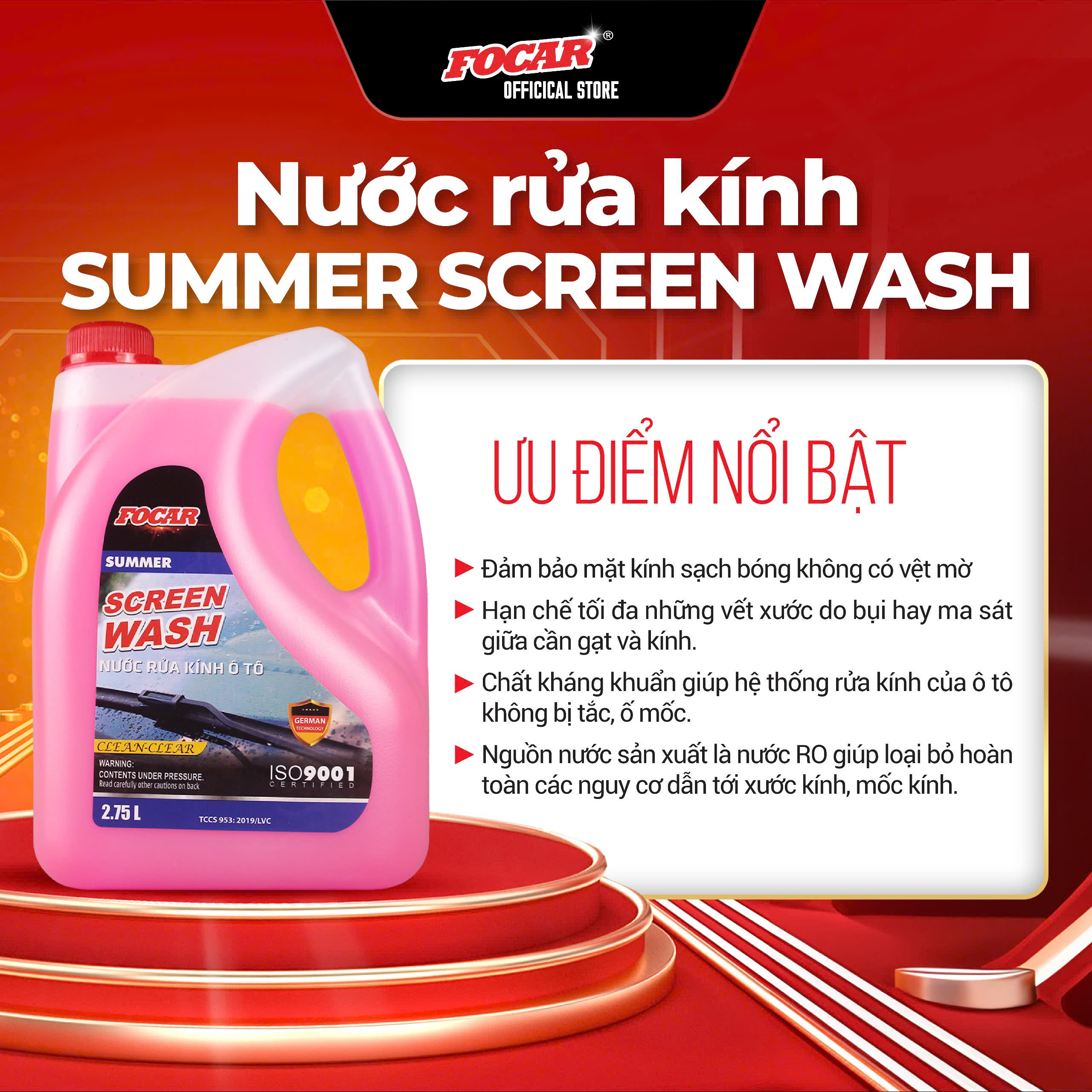 [Giá tốt] NƯỚC RỬA KÍNH Ô TÔ SUMMER-FOCAR Summer Screen Wash 2,75L - Chống bám bụi