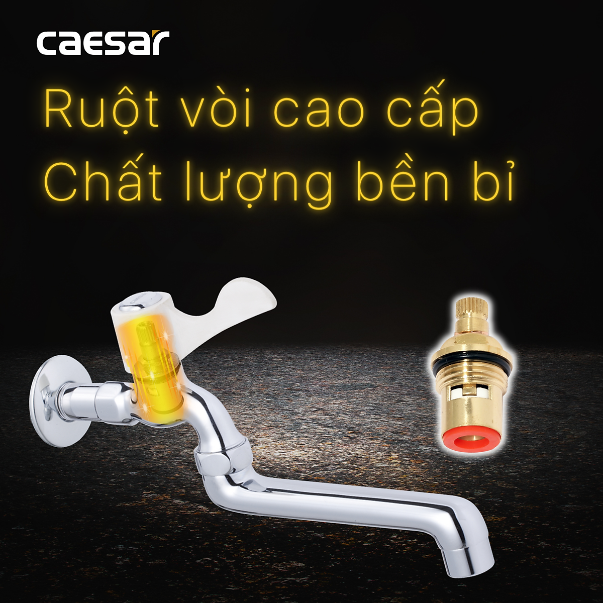 Vòi lạnh gắn tường (vòi gắn tường ) Caesar WL027C cần vòi xoay 180độ