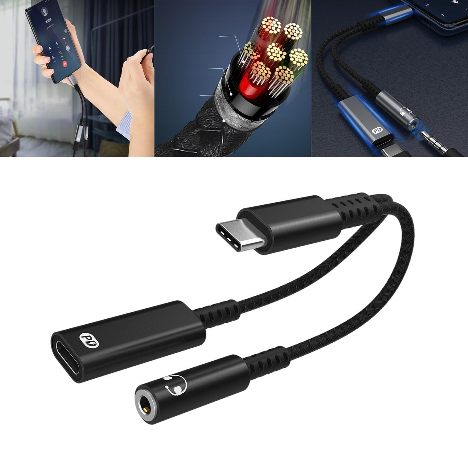 USB C Headphone Jack Charging Cable Black