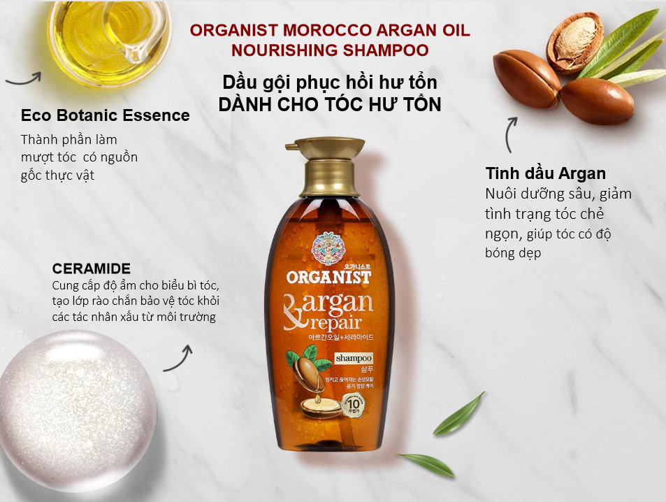 Dầu gội nuôi dưỡng tóc Organist dành cho tóc hư tổn – Tinh dầu Morocco Argan 500ml