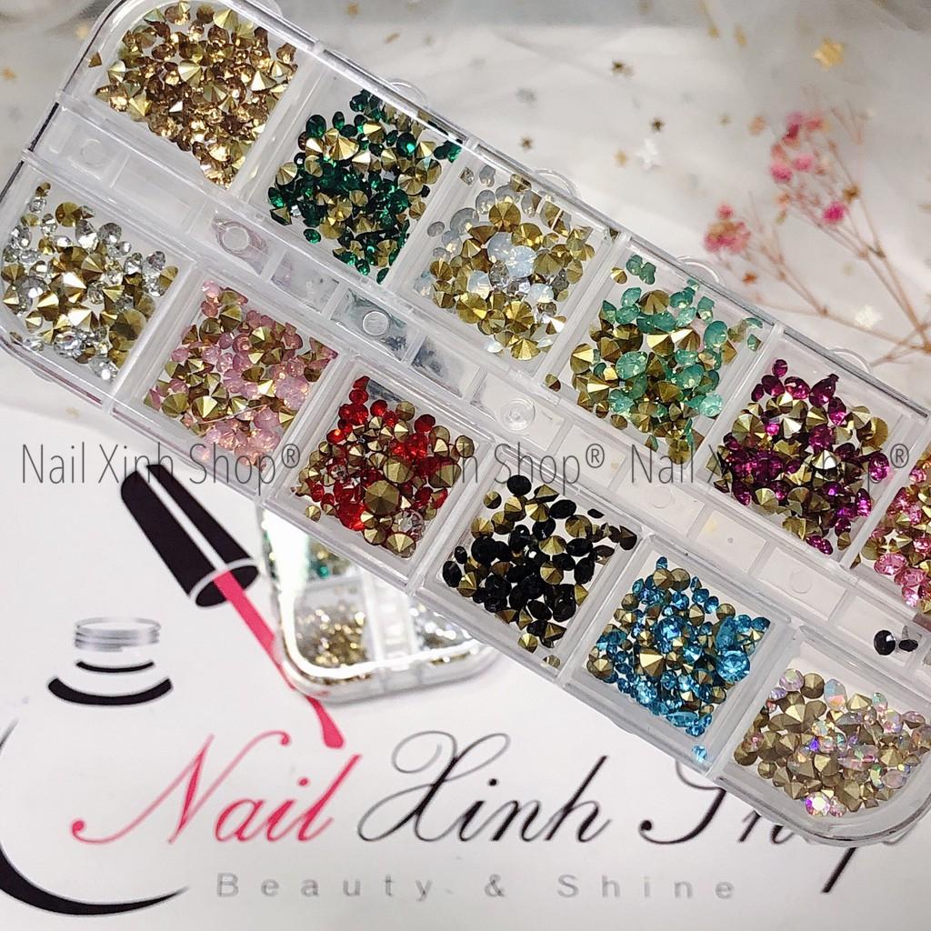 Khay nail 12 ô đá nail mix size, khay đá nail 12 màu - đa dạng size, phụ kiện nail cao cấp chuyên dụng nail salon
