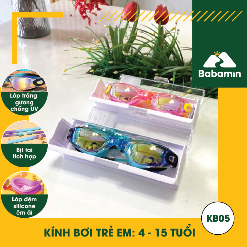 Kính Bơi Trẻ Em 4 - 15 Tuổi Học Bơi - Tráng Gương Chống Tia UV - KB05