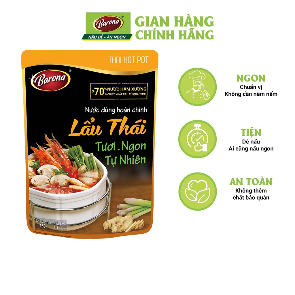 Hộp Xuân Nước Dùng Hoàn Chỉnh Barona 180g, 2 gói Lẩu Thái, 2 gói Lẩu Chua Cay, 1 gói Lẩu Kim Chi